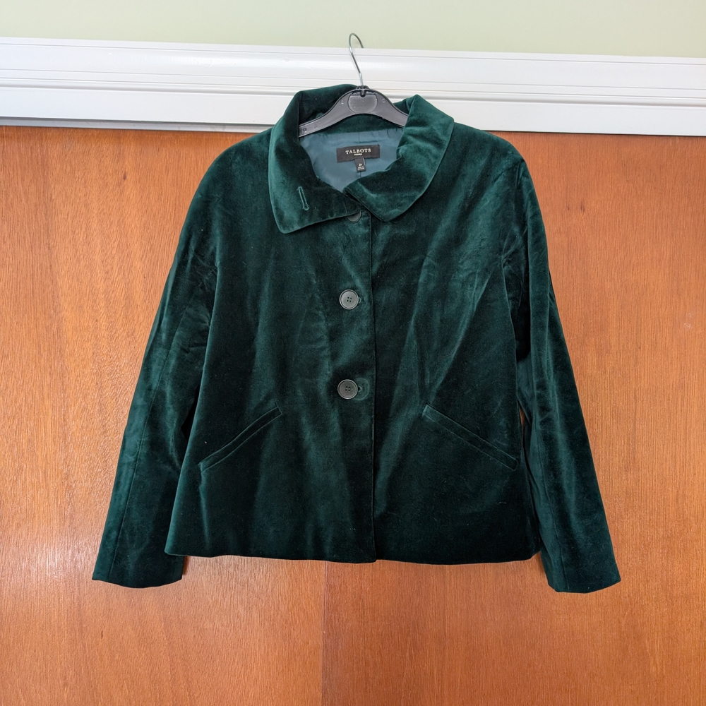 Talbot's Women's Green Velvet Button Lined 100% Cotton Jacket Size 2P - Picture 6 of 10